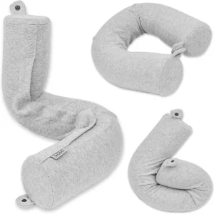 Dot&Dot Twist Memory Foam Travel Pillow for Airplanes – Travel Neck Pillow for Sleeping – Airplane Pillow for Neck Support, Chin, Lumbar and Leg – Adjustable, Bendable Neck Roll Pillow