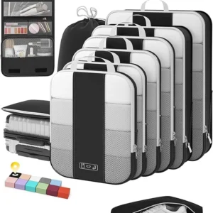 10 Set Compression Packing Cubes for Travel Essentials,Compressible Expandable Packing Cubes for Suitcase,OlarHike Luggage Organizer Bags for Travel,Handy Helper for Organizing Clothes(Black)