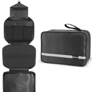 Maliton Waterproof Travel Toiletry Bag for Men & Women – Large Hanging Toiletry Bag, Bathroom Shower Bag with 4 Compartments, Compact Hygiene Bag for Travel Accessories (Black)