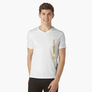 V-Neck T-Shirt – Vertical Version Original Pantone Normal Size Full Logo II