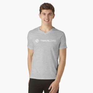 V-Neck T-Shirt – White Pantone Normal Size Full Logo