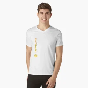 V-Neck T-Shirt – Vertical Version Original Pantone Normal Size Full Logo
