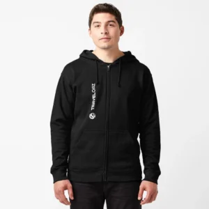 Zipped Hoodie – Vertical Version White Pantone Normal Size Full Logo