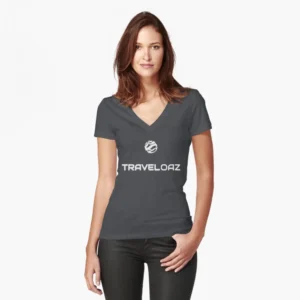 V-Neck T-Shirt – White Pantone Normal Size Full ALT_Logo Fitted